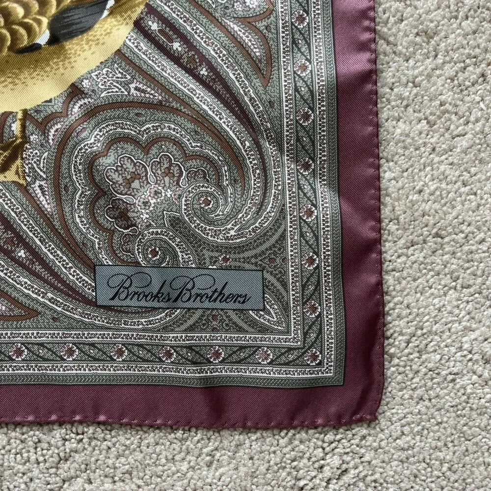 Vintage Brooks Brothers Scarf 100% Silk Italy Floral Fruit Birds Square 34